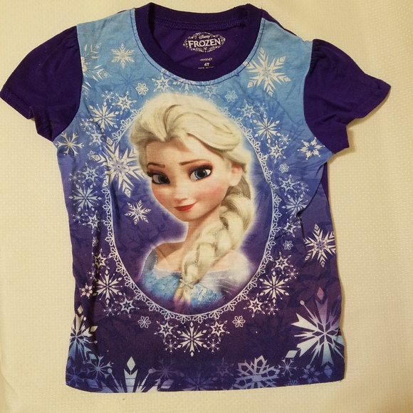 Disney Frozen Girl Elsa Purple T Shirt Top Size 2T 3T 4T Glitter Short Sleeve